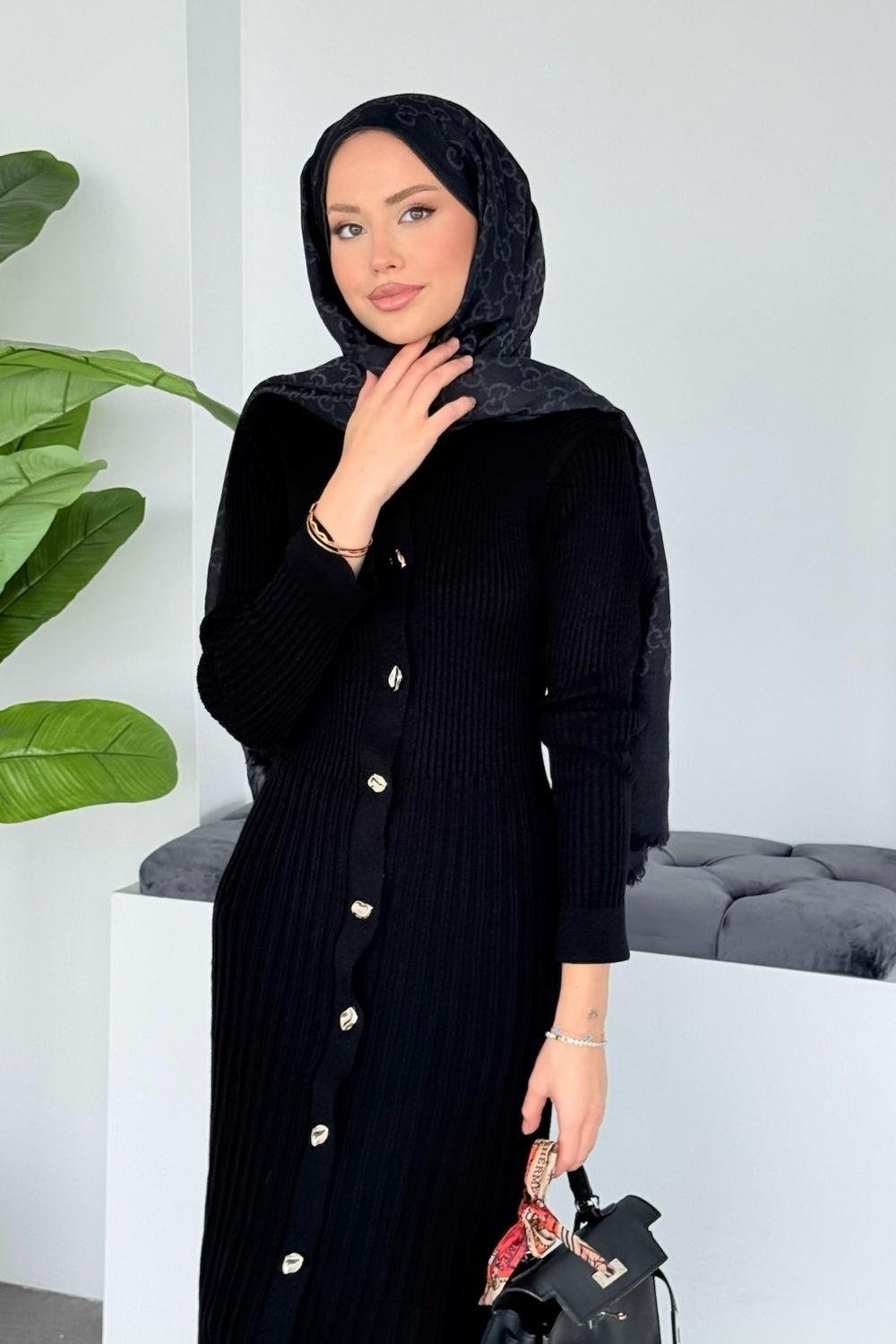 Endam Düğmeli Elbise Siyah 10201 