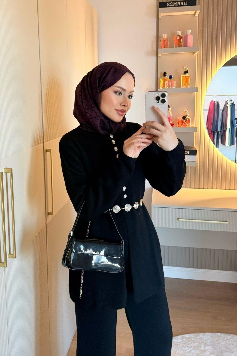 Vals İnci Düğmeli Takım Siyah 10202 