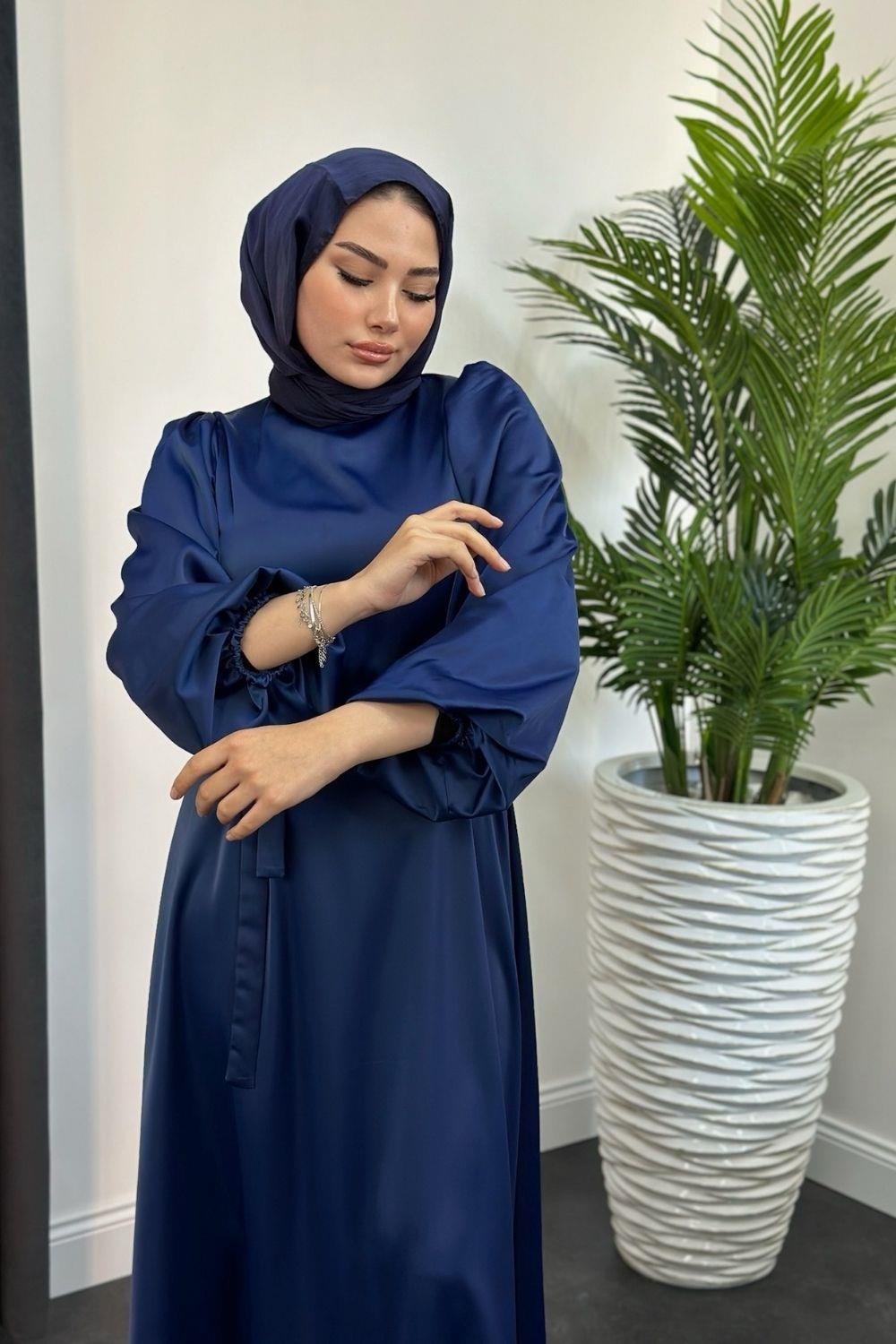Sare Saten Elbise Lacivert 1065 