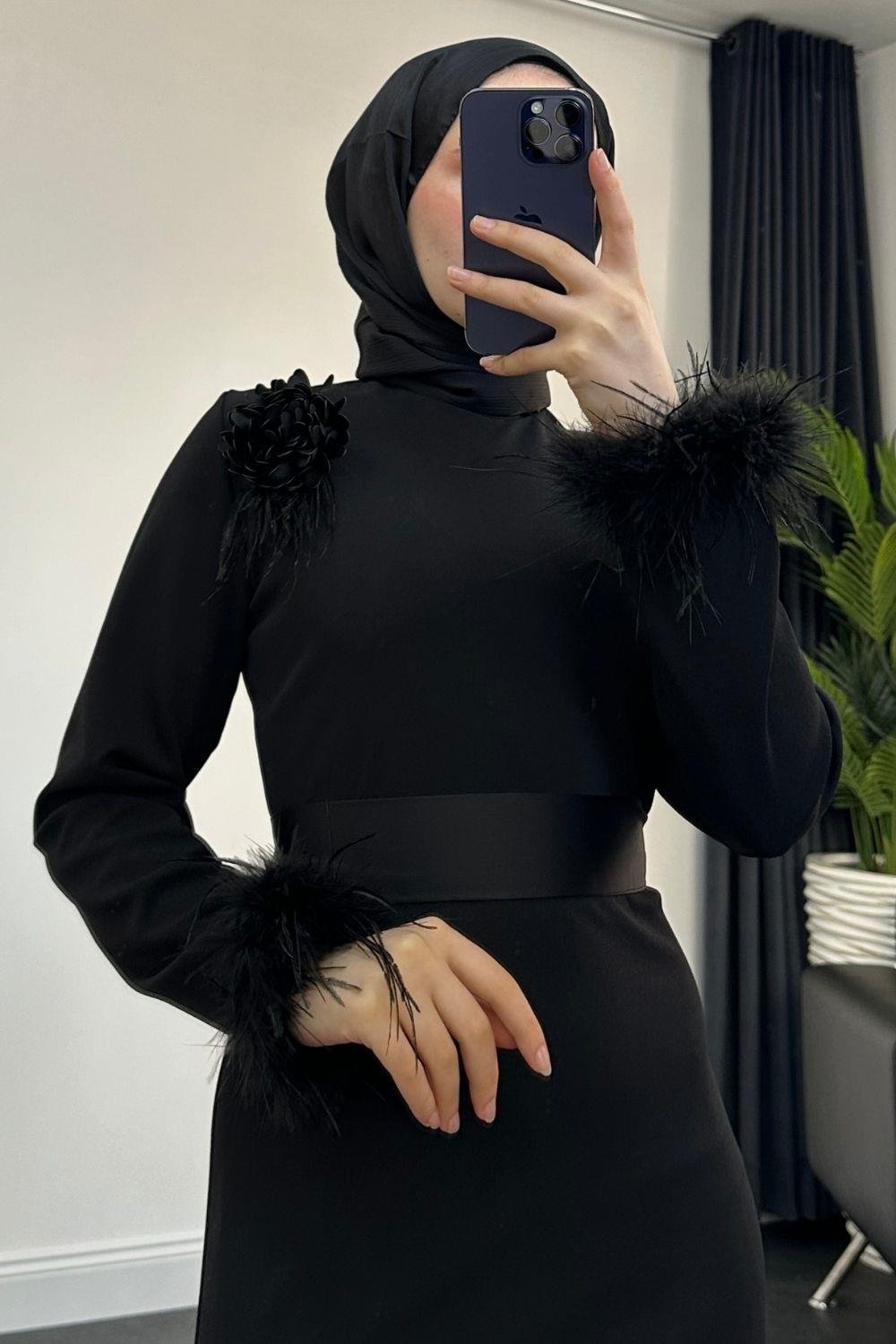 Helen Altı Volan Abiye Siyah 1069 