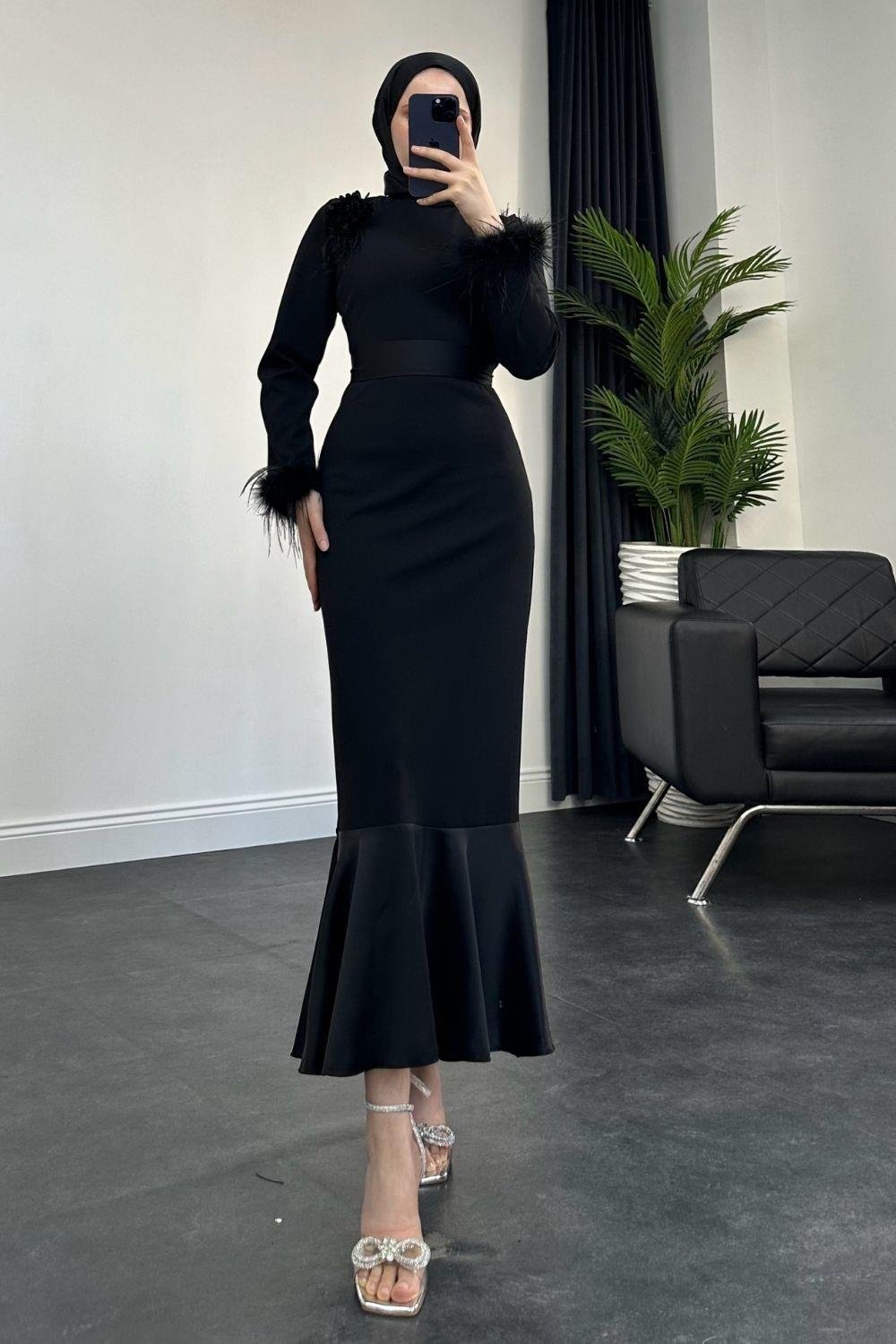 Helen Altı Volan Abiye Siyah 1069 