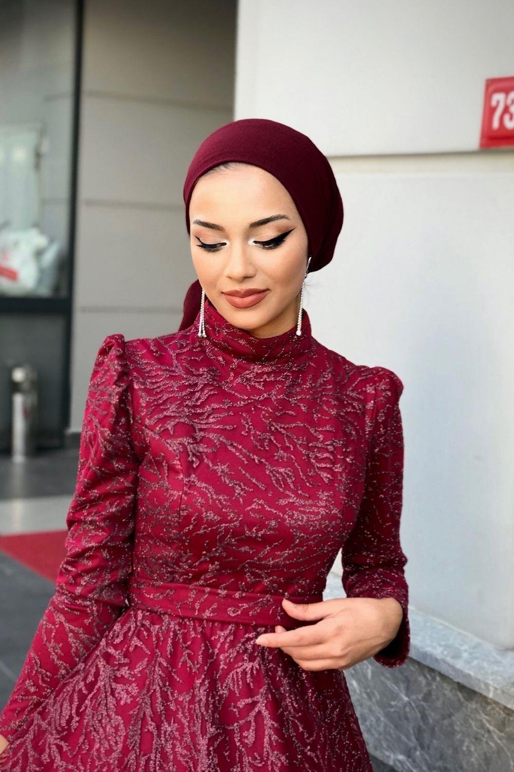 Anatolya Simli Abiye Bordo 10750 