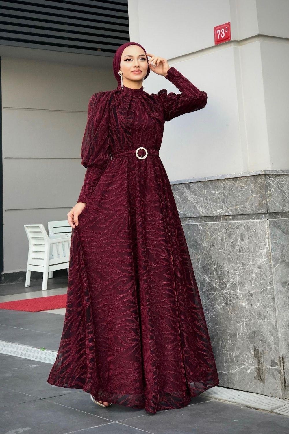 Lisa Simli Abiye Bordo 1078 