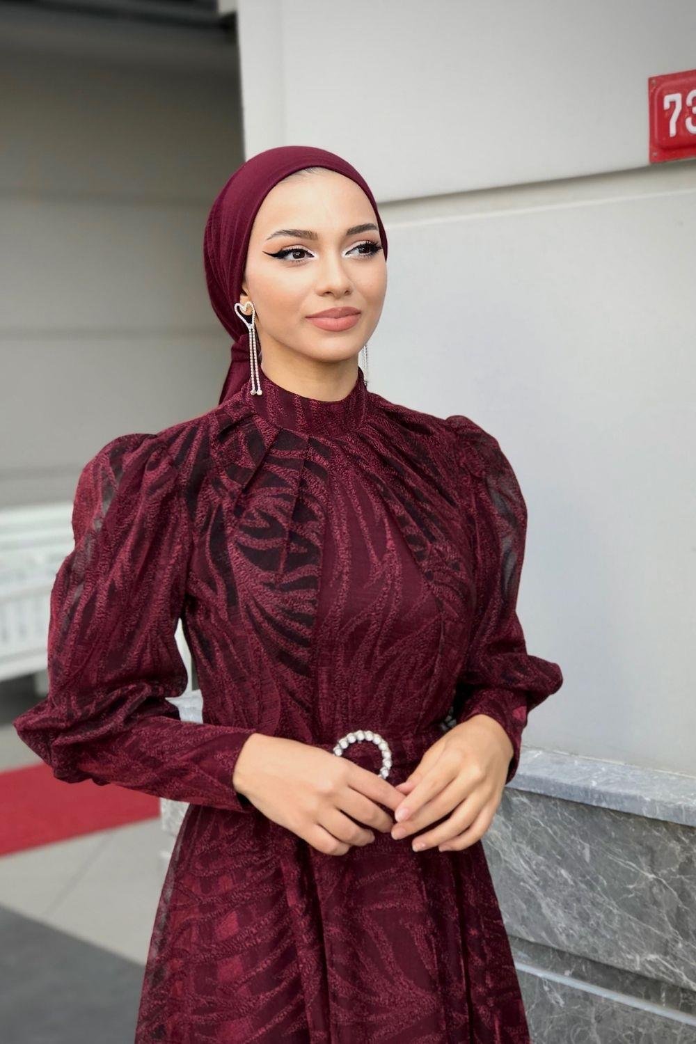 Lisa Simli Abiye Bordo 1078 