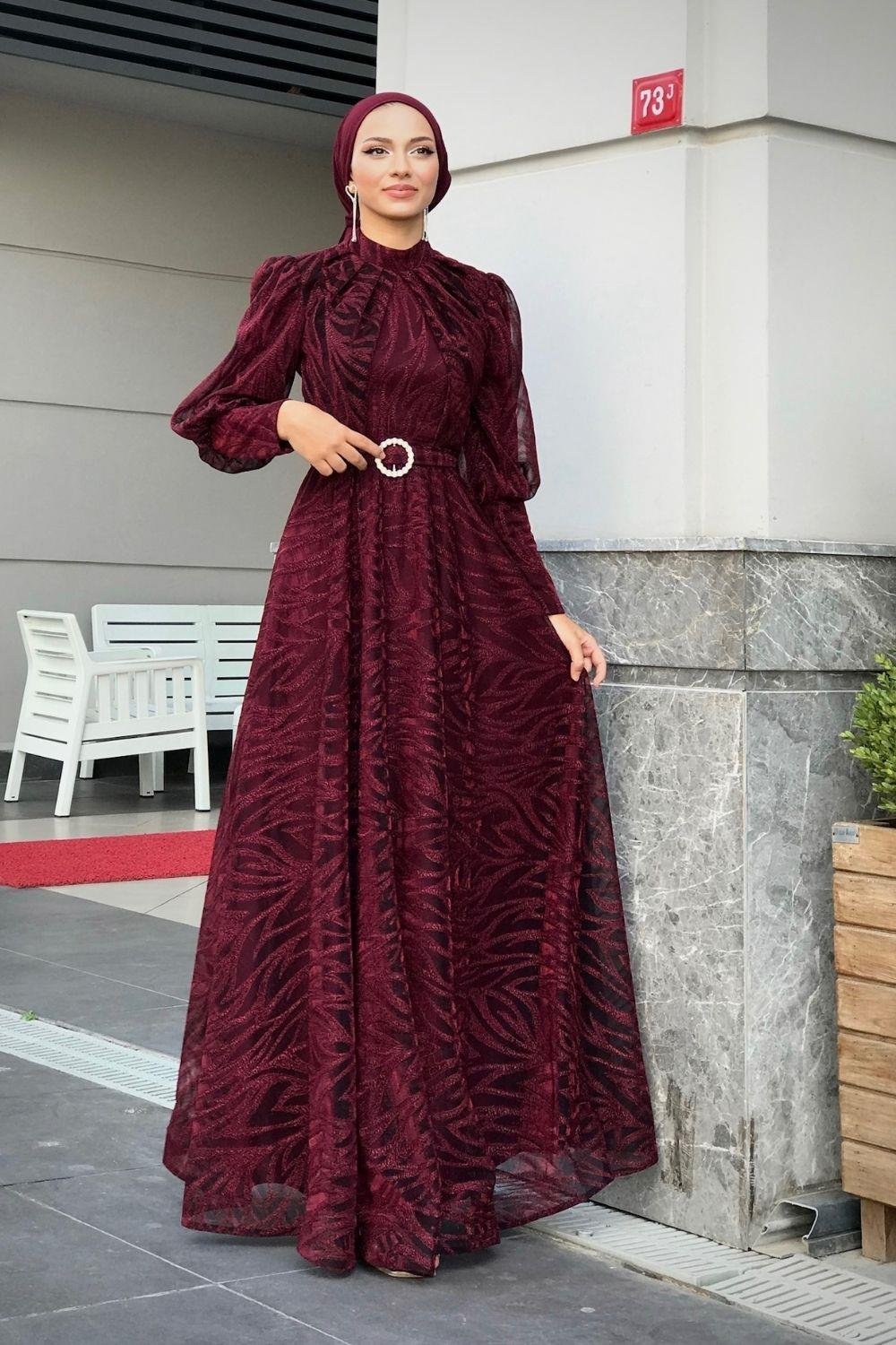 Lisa Simli Abiye Bordo 1078 