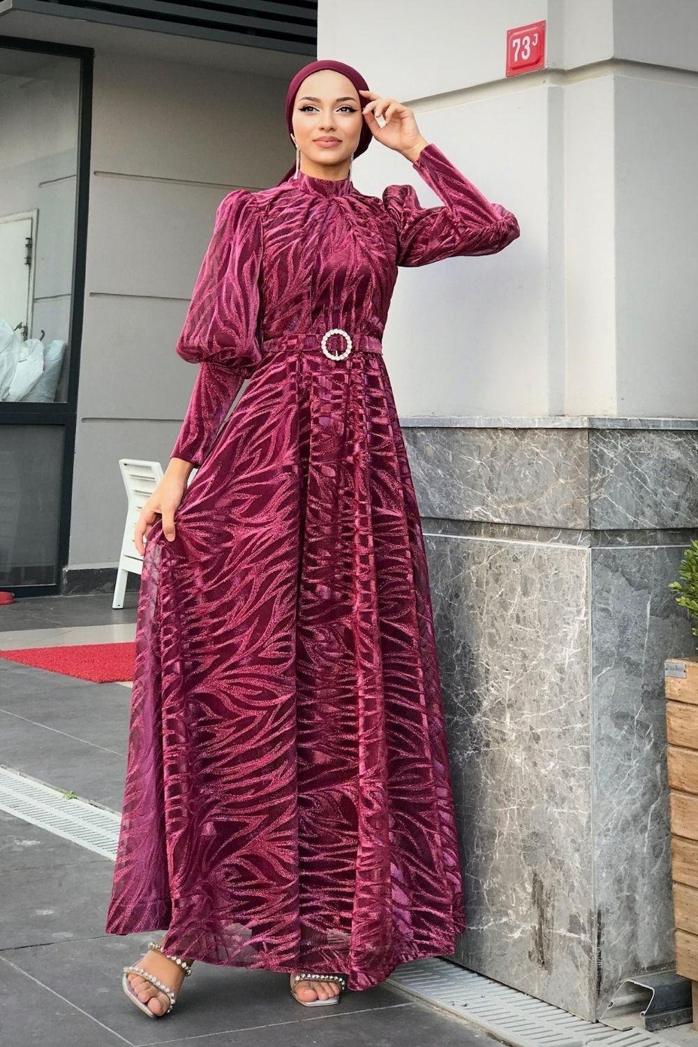 Lisa Simli Abiye Fuşya 1078 