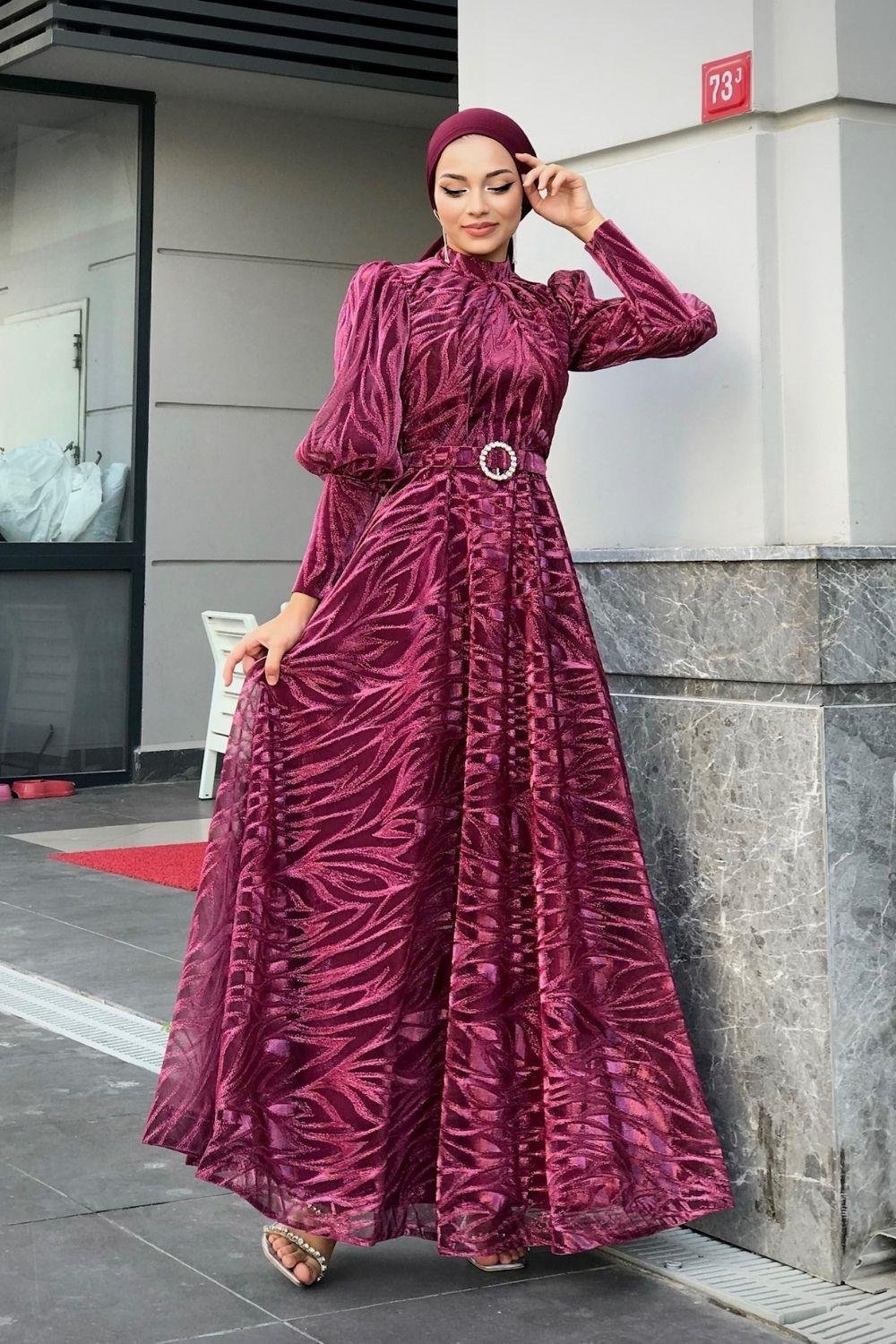 Lisa Simli Abiye Fuşya 1078 