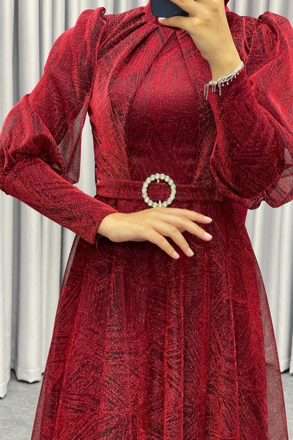 Lisa Simli Abiye Kırmızı 1078 