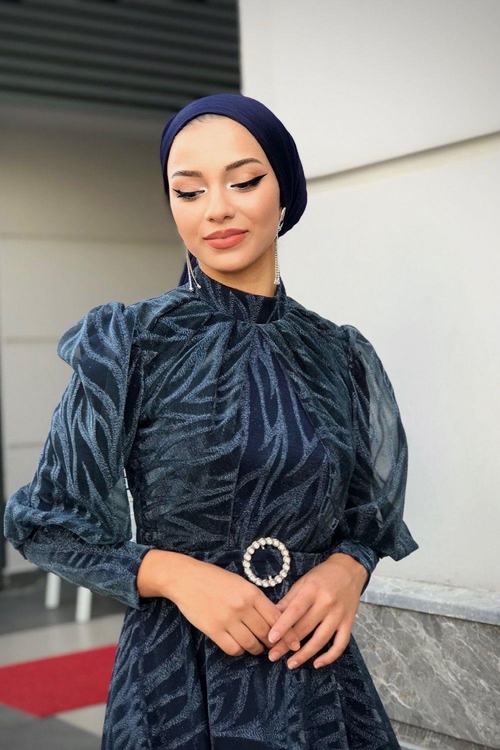 Lisa Simli Abiye Lacivert 1078 
