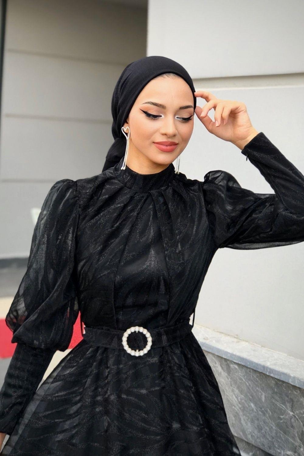 Lisa Simli Abiye Siyah 1078 