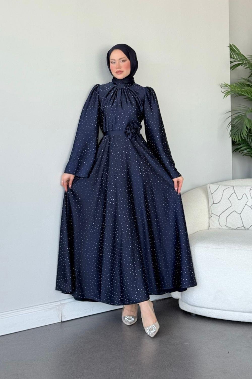Taşlı Gül Tokalı Abiye Lacivert 11210 