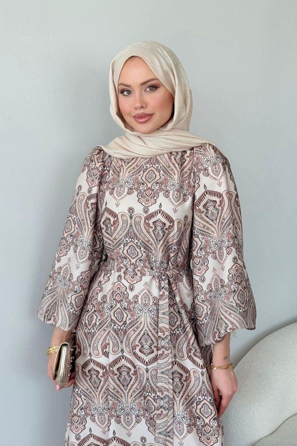 Fas Saten Elbise Bej 114000 