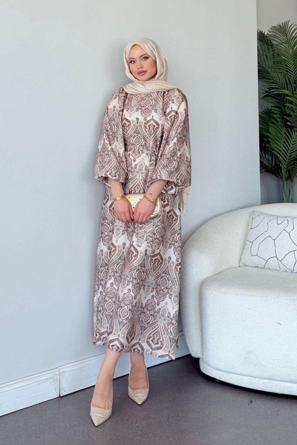 Fas Saten Elbise Bej 114000 