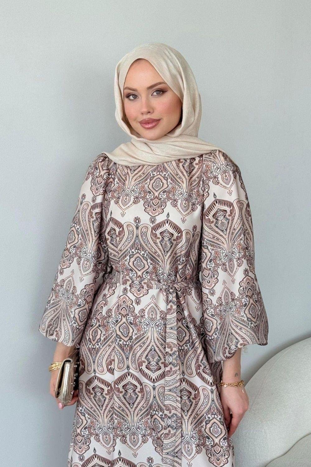 Fas Saten Elbise Bej 114000 