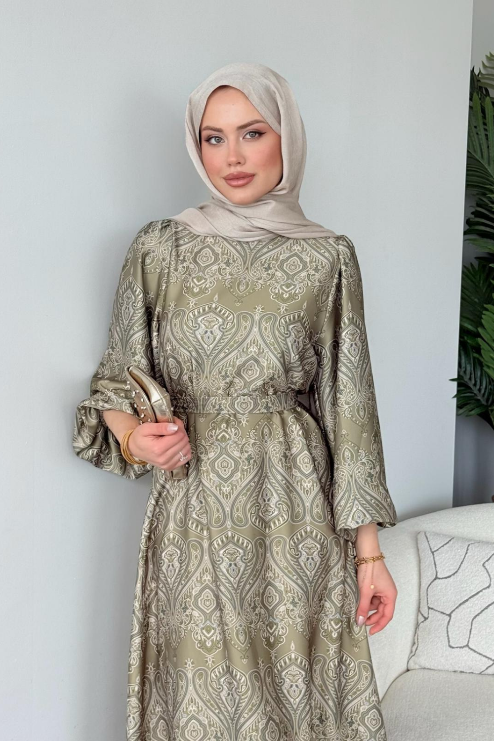 Fas Saten Elbise Haki 114000 