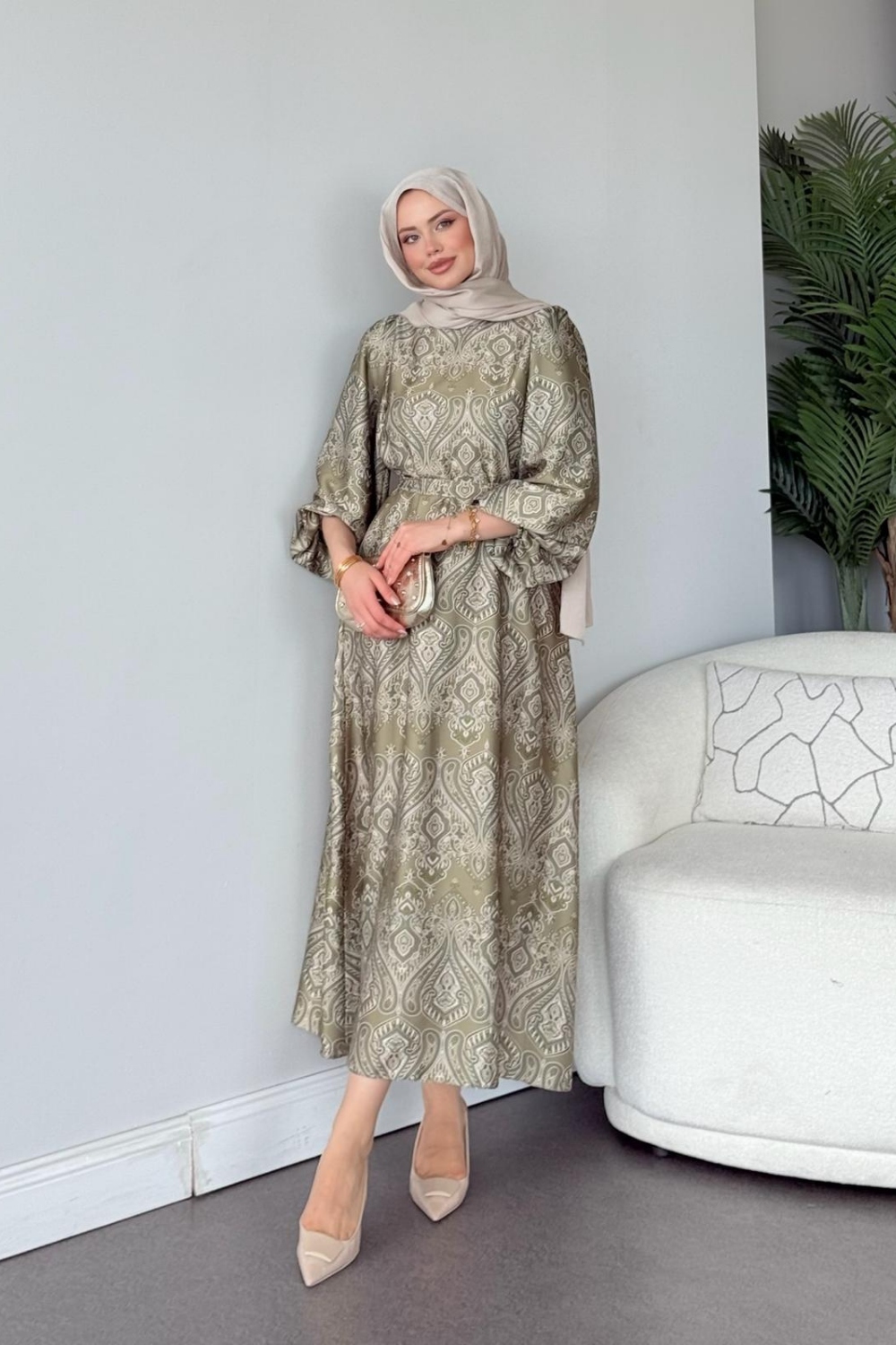 Fas Saten Elbise Haki 114000 