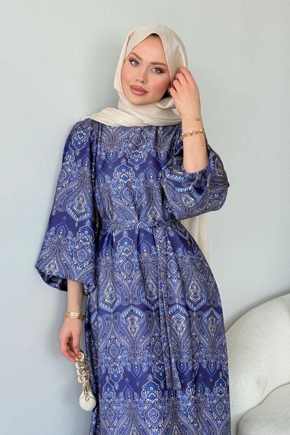 Fas Saten Elbise Mavi 114000 