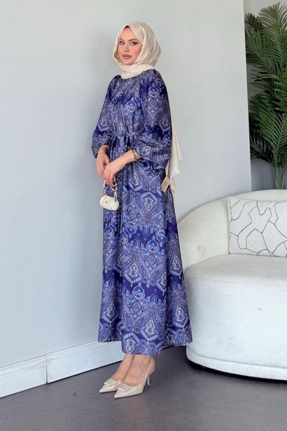 Fas Saten Elbise Mavi 114000 