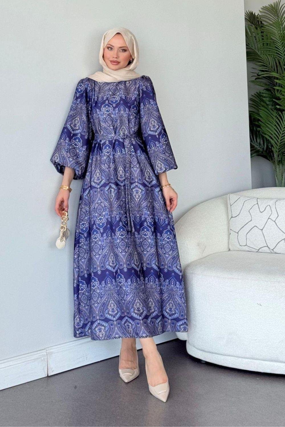 Fas Saten Elbise Mavi 114000 