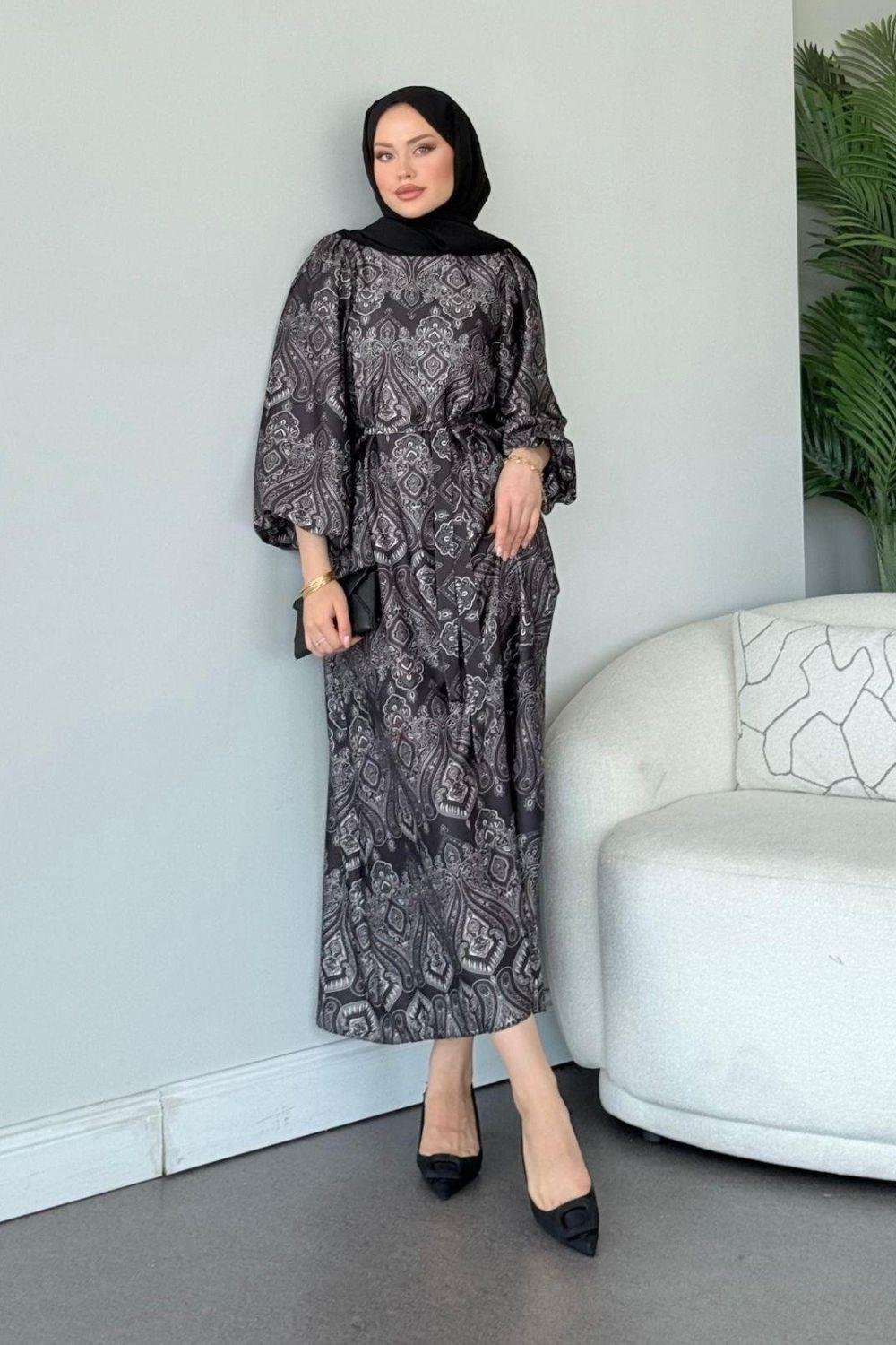 Fas Saten Elbise Siyah 114000 