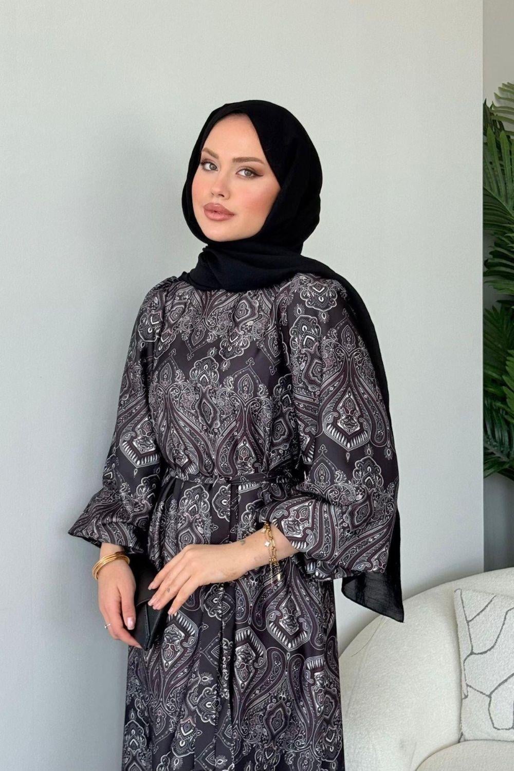 Fas Saten Elbise Siyah 114000 
