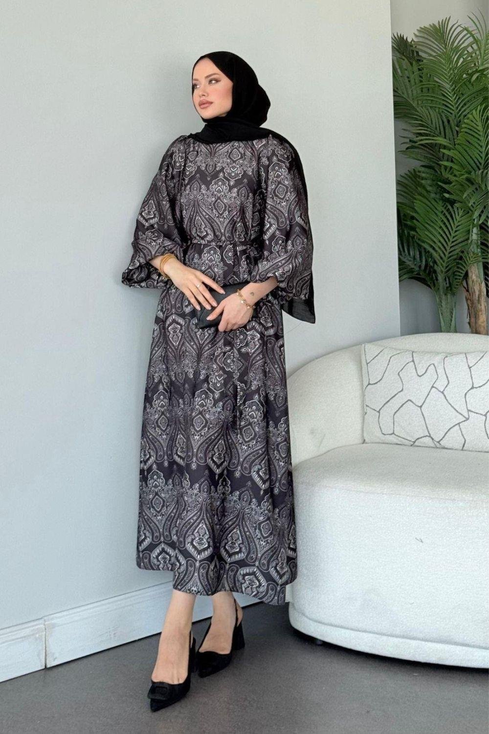 Fas Saten Elbise Siyah 114000 