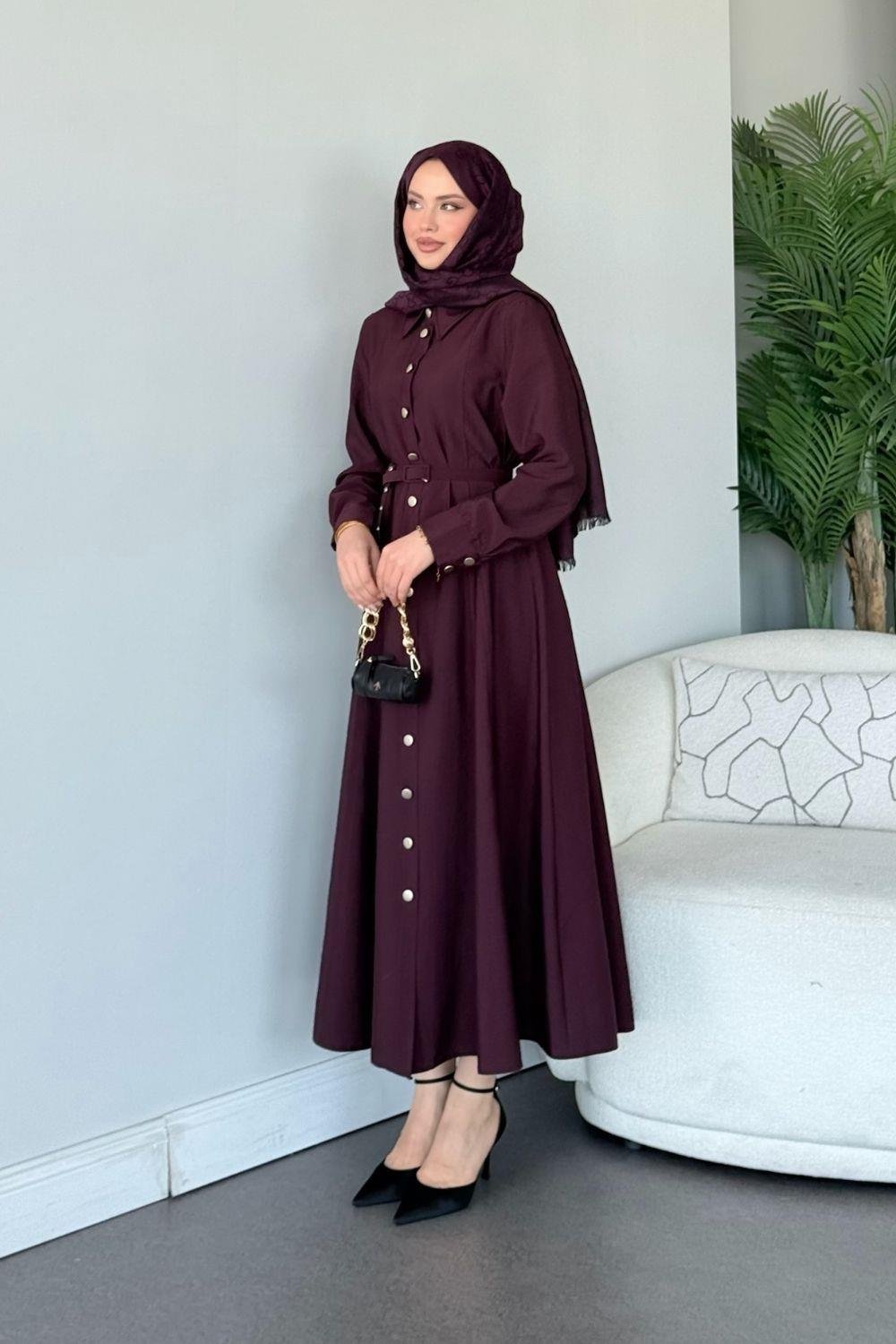 Dalyan Kemerli Elbise Mürdüm 1144 