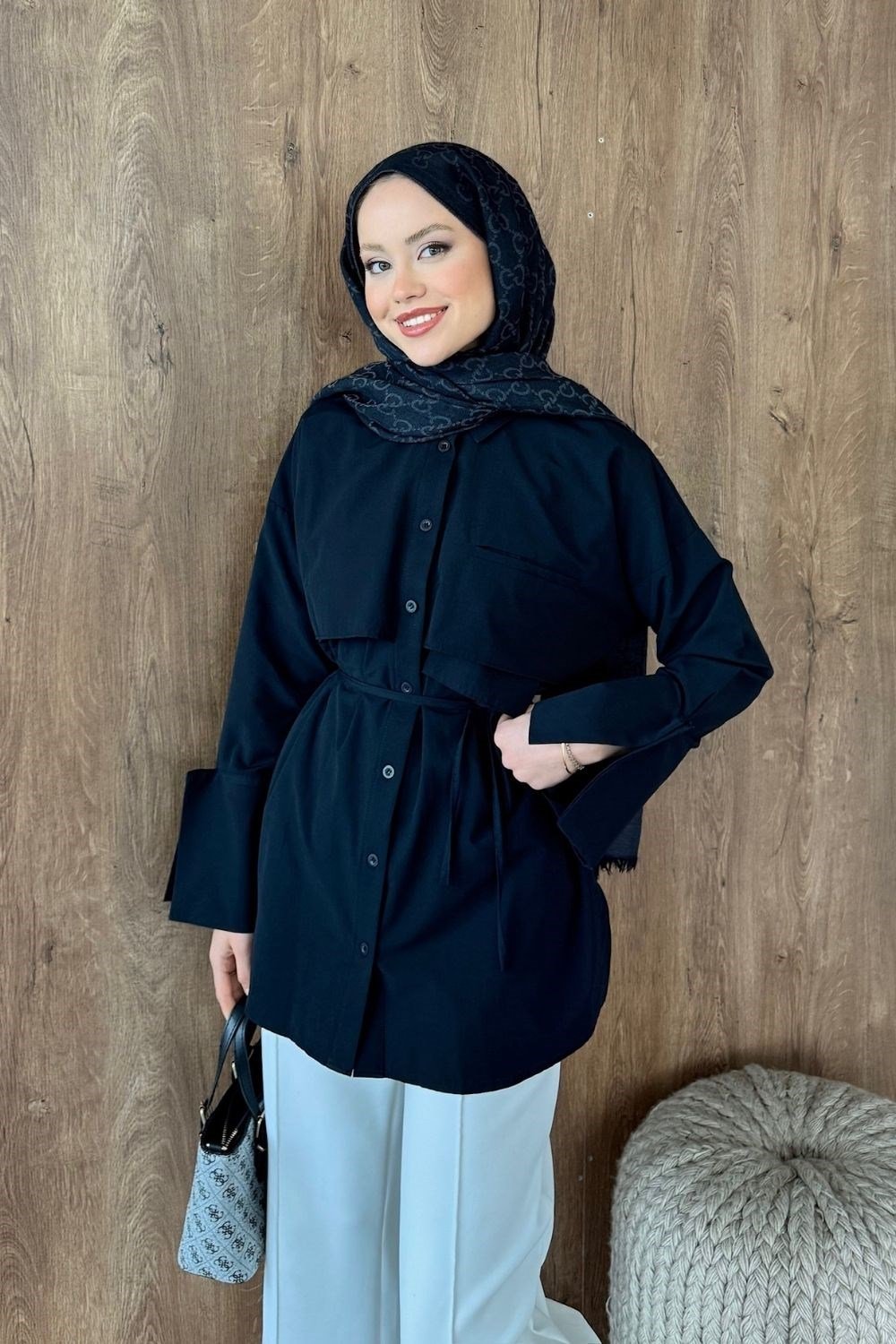 Geniş Manşet Gömlek Siyah 11440 