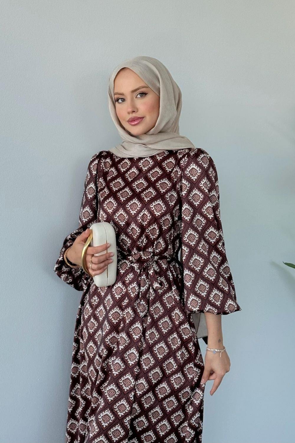 Hanımeli Elbise Kahverengi 1149 