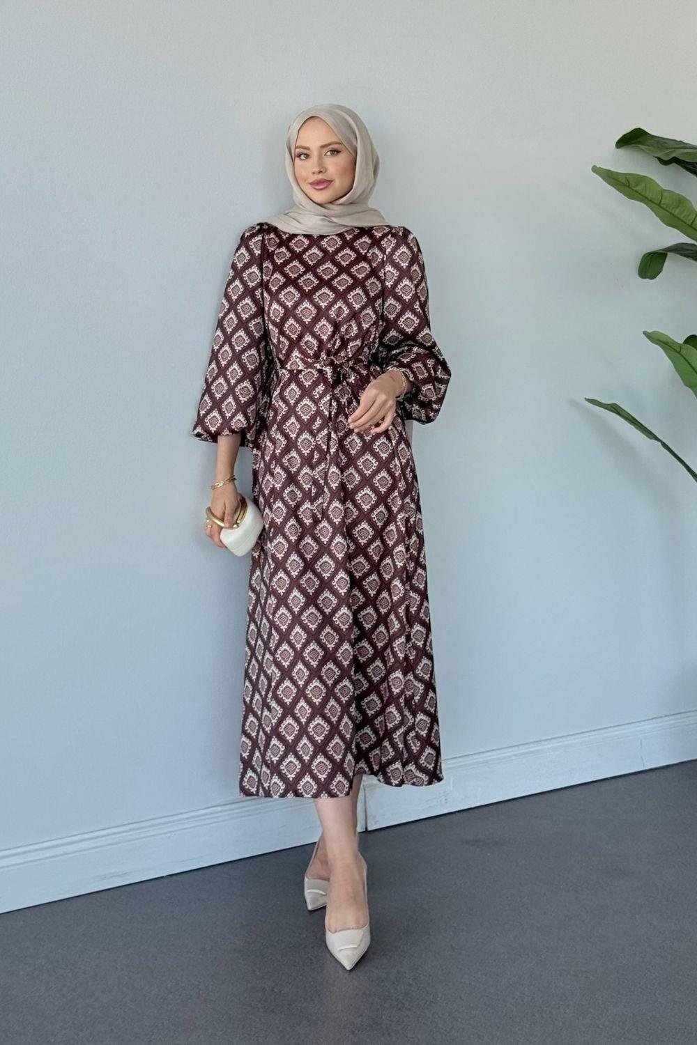 Hanımeli Elbise Kahverengi 1149 