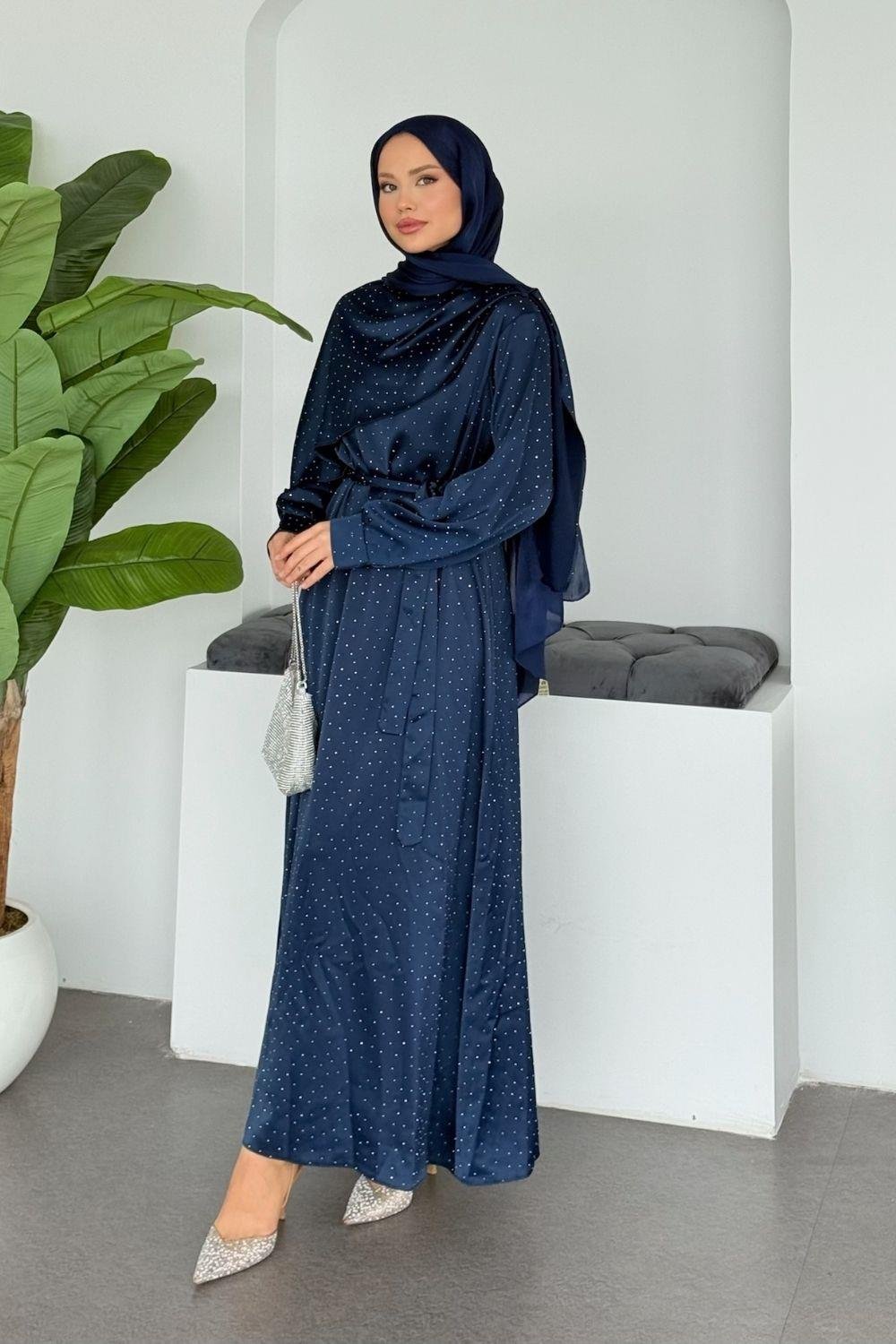 Su Taşlı Elbise Lacivert 1158 