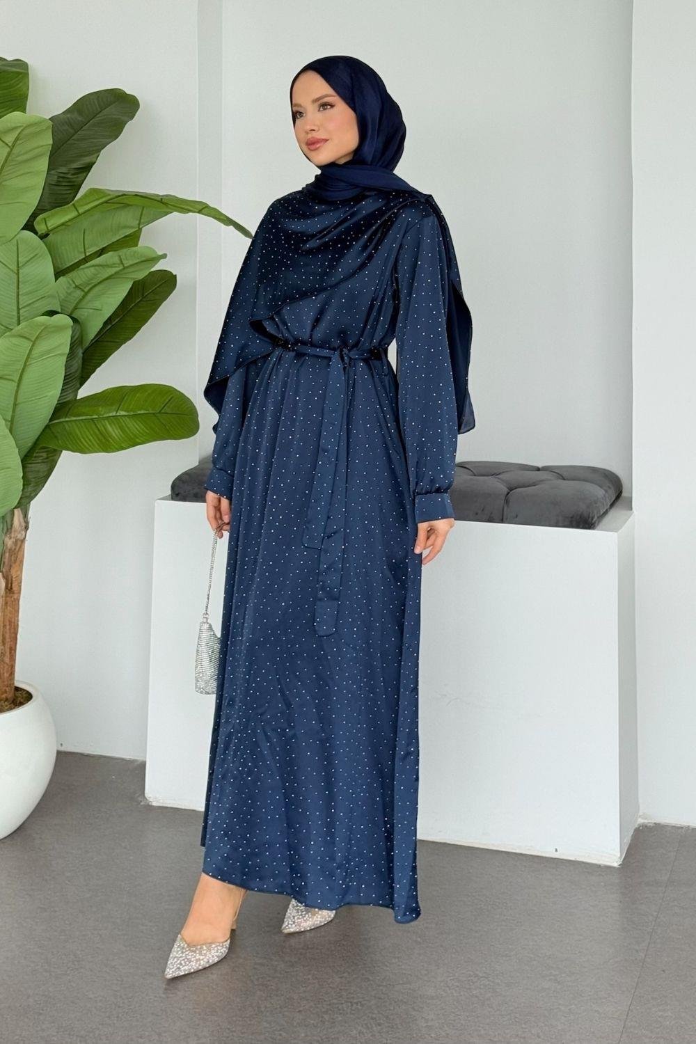 Su Taşlı Elbise Lacivert 1158 