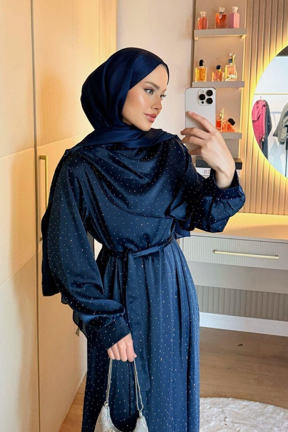 Su Taşlı Elbise Lacivert 1158 