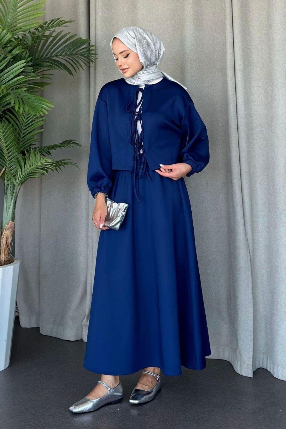 Bella Bağcıklı Etekli Scuba Takım Lacivert 11900 