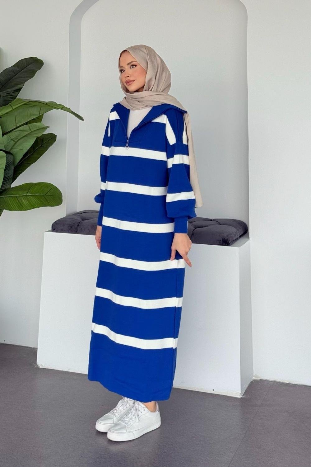 Sümeyye Triko Elbise Saks 1298 