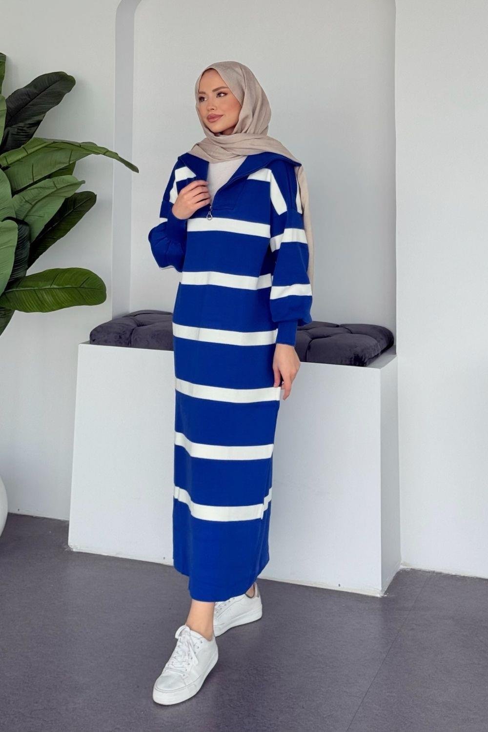 Sümeyye Triko Elbise Saks 1298 