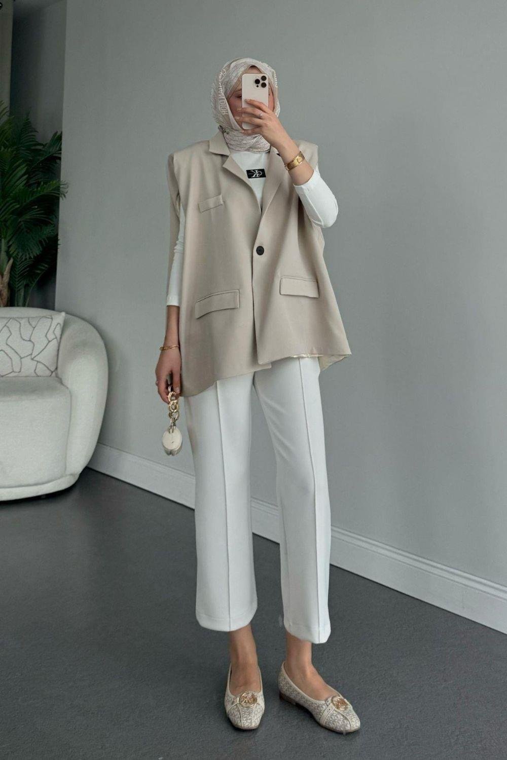 Kemerli Blazer Ceket Bej 13000 