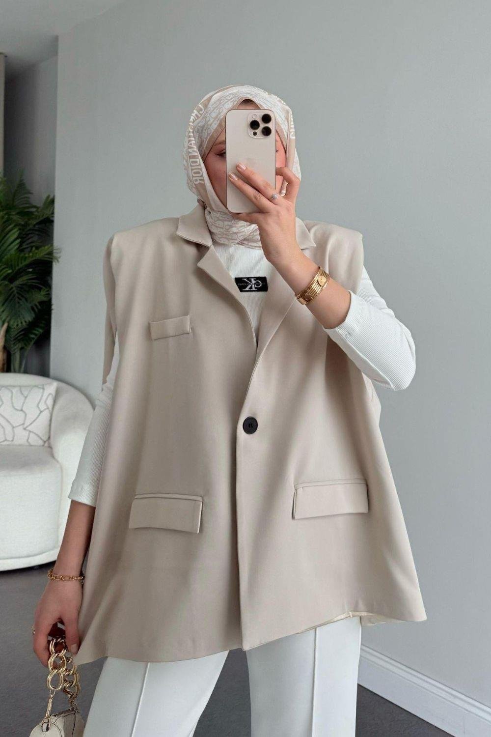 Kemerli Blazer Ceket Bej 13000 