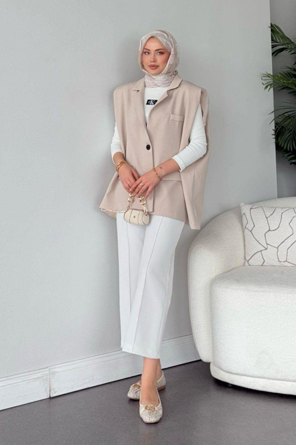 Kemerli Blazer Ceket Bej 13000 