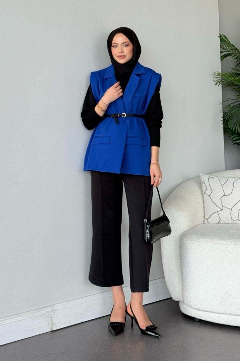 Kemerli Blazer Ceket Saks 13000 
