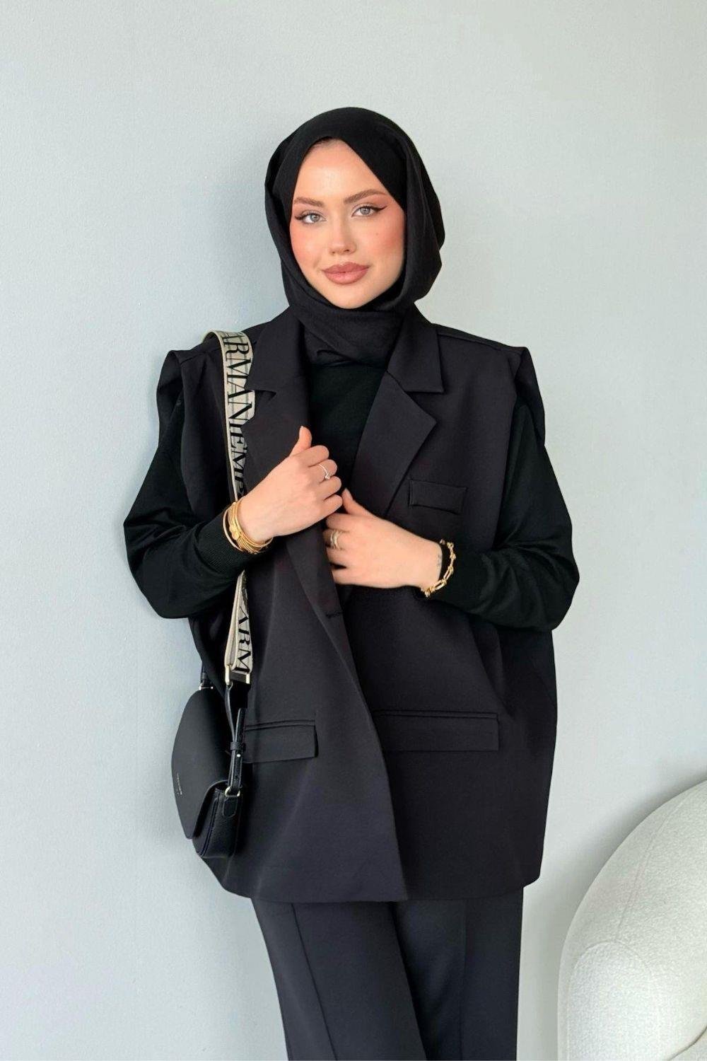 Kemerli Blazer Ceket Siyah 13000 