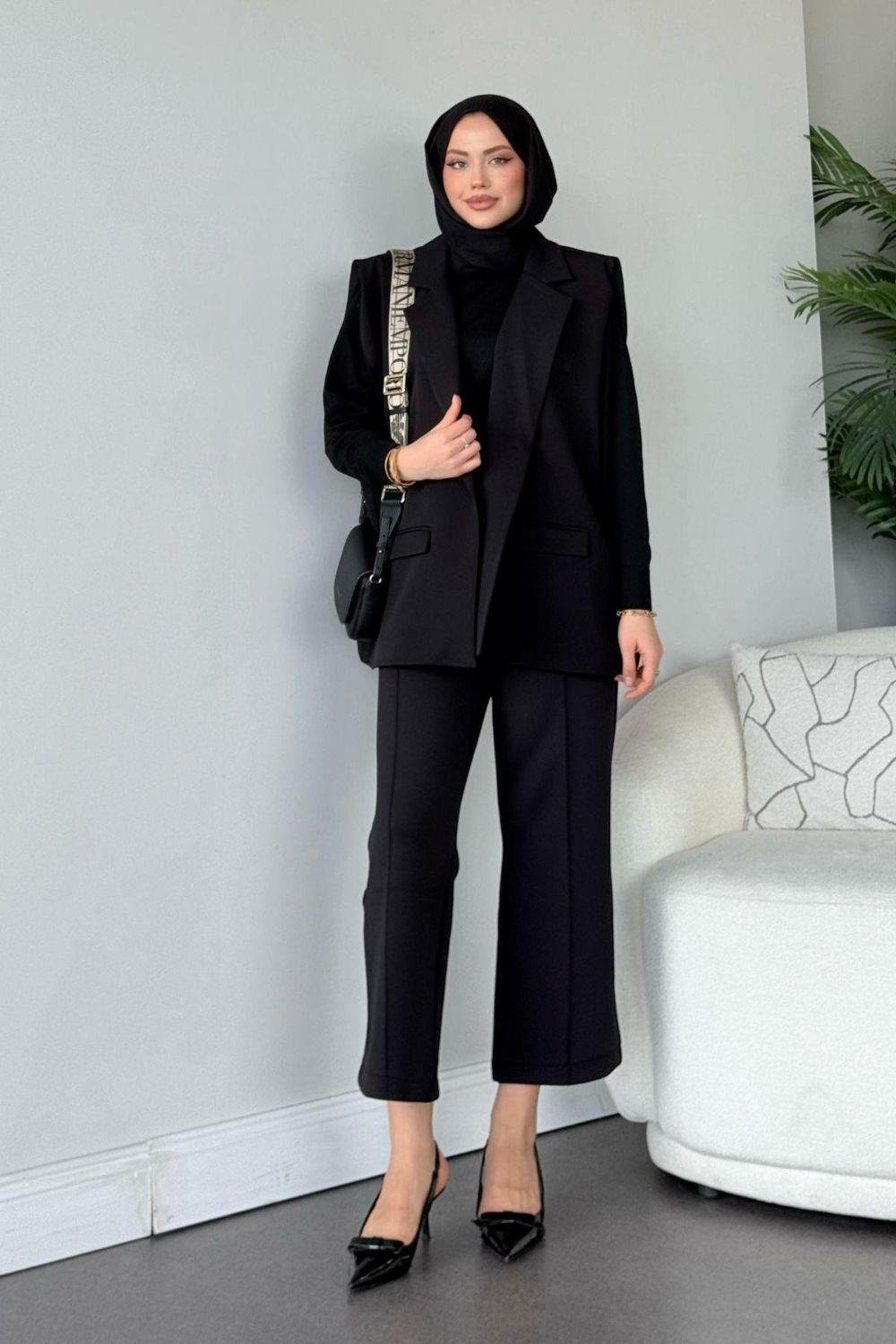 Kemerli Blazer Ceket Siyah 13000 
