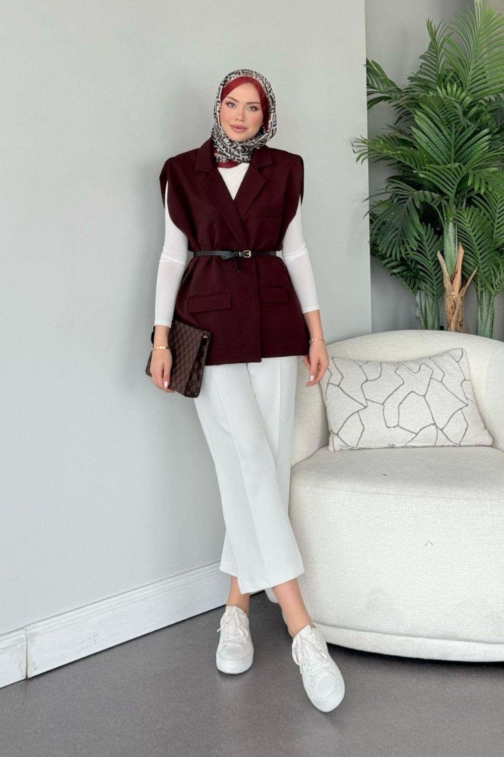 Kemerli Blazer Yelek Acı Kahve 13000 