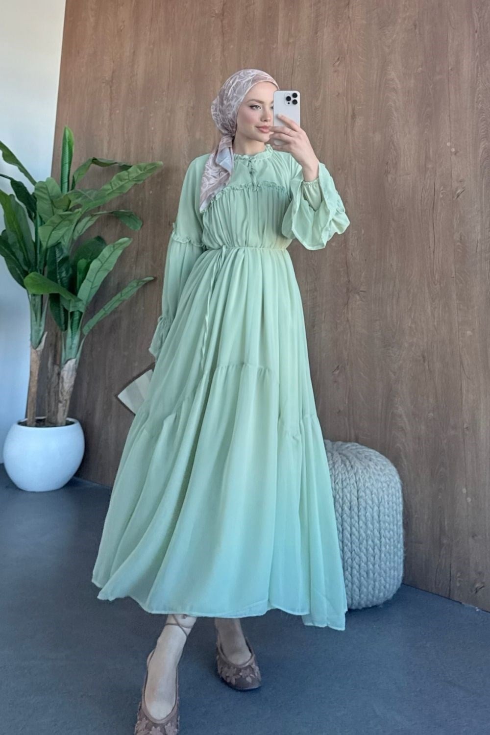 Şifon Elbise Mint 1308 