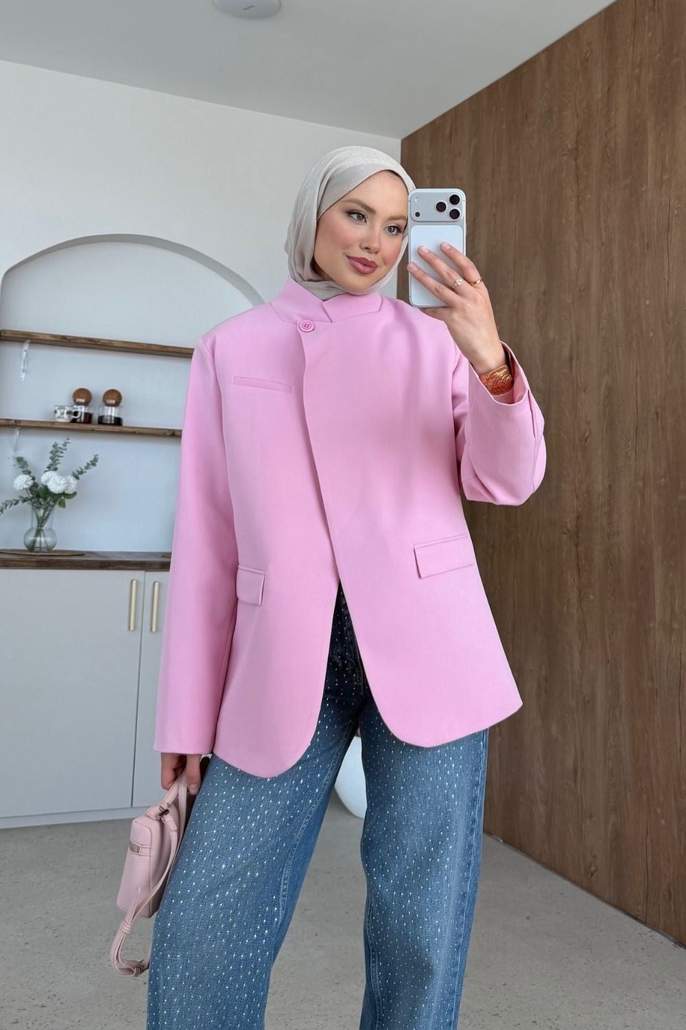 Diva Tek Düğmeli Ceket Pembe 1309 