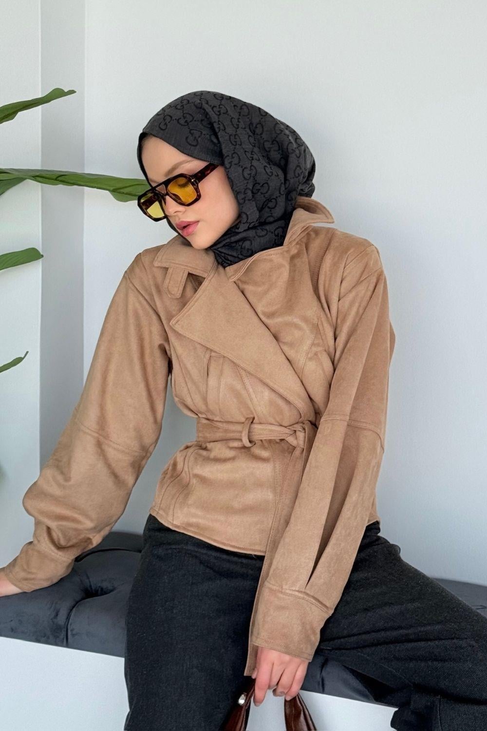 Kısa Süet Ceket Camel 1332 