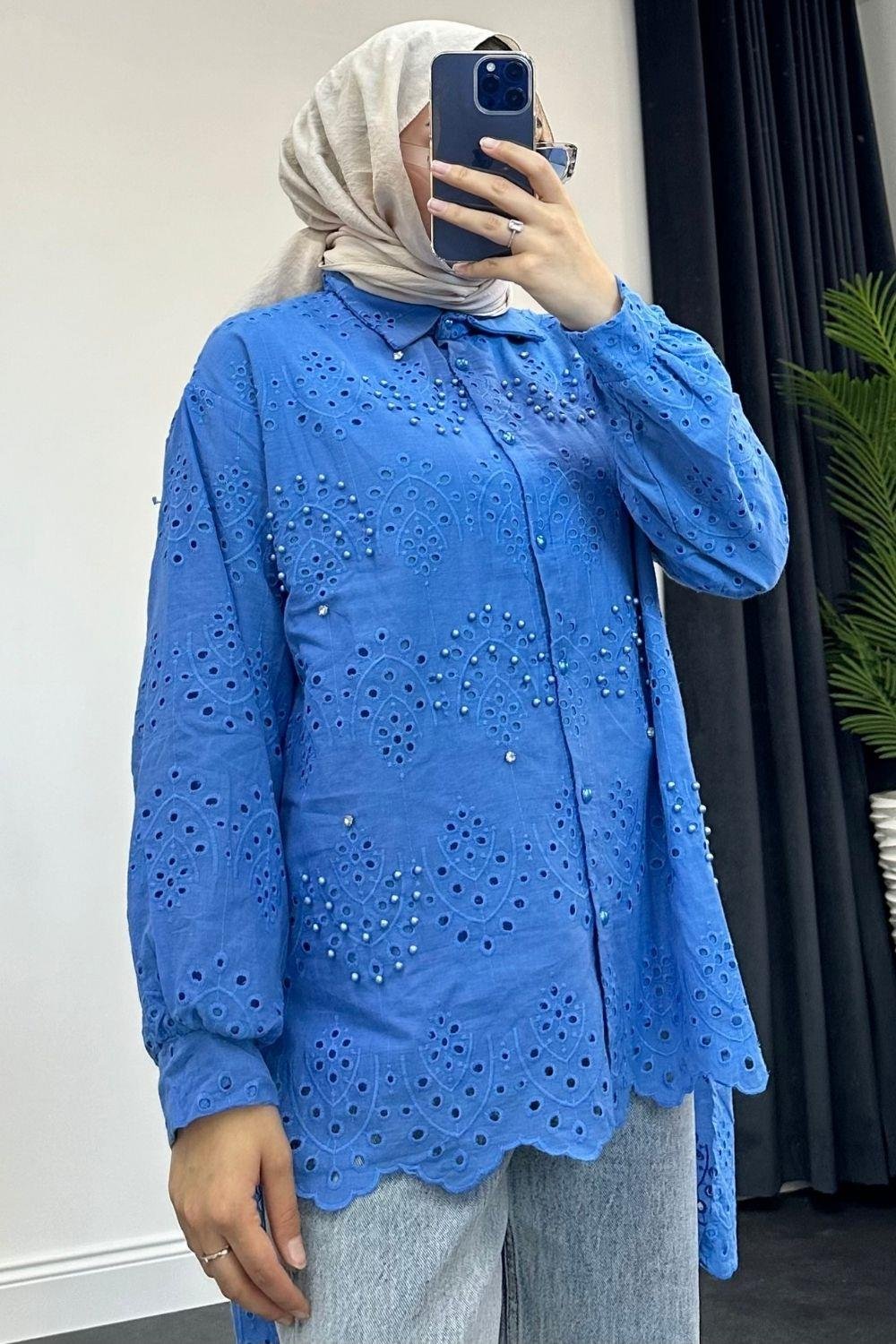 Fisto İncili Tunik Mavi 1351 