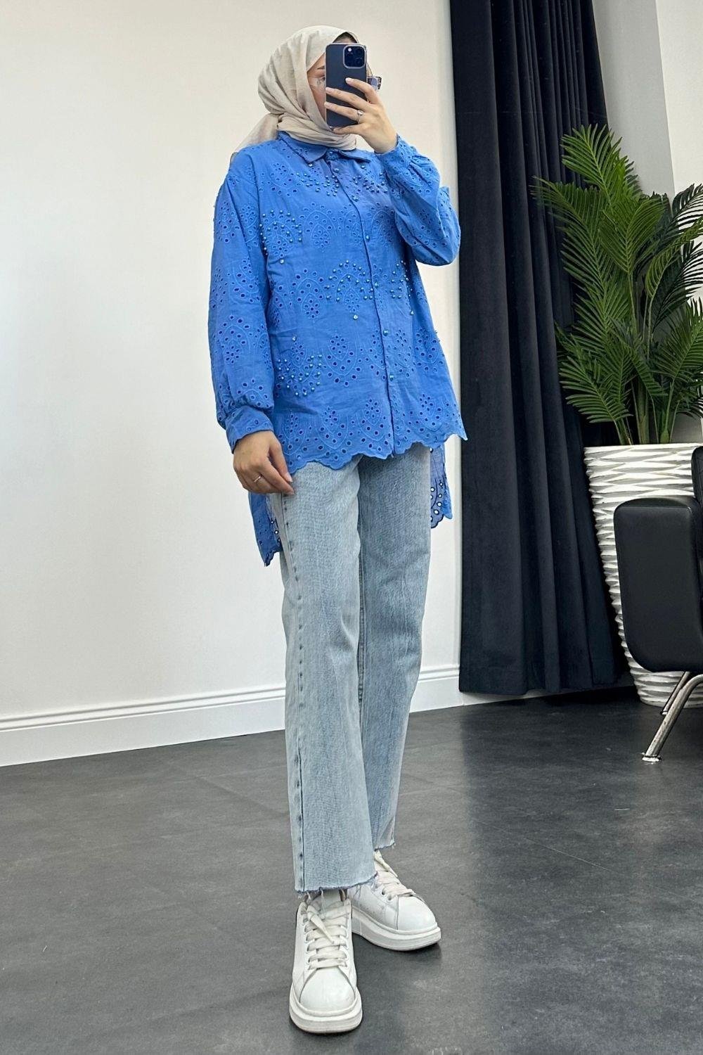 Fisto İncili Tunik Mavi 1351 