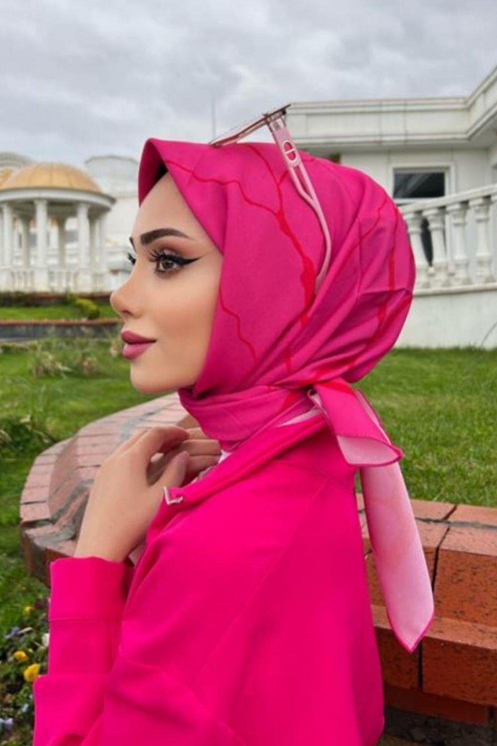 Mermer Desenli EŞARP Fuşya 1355 