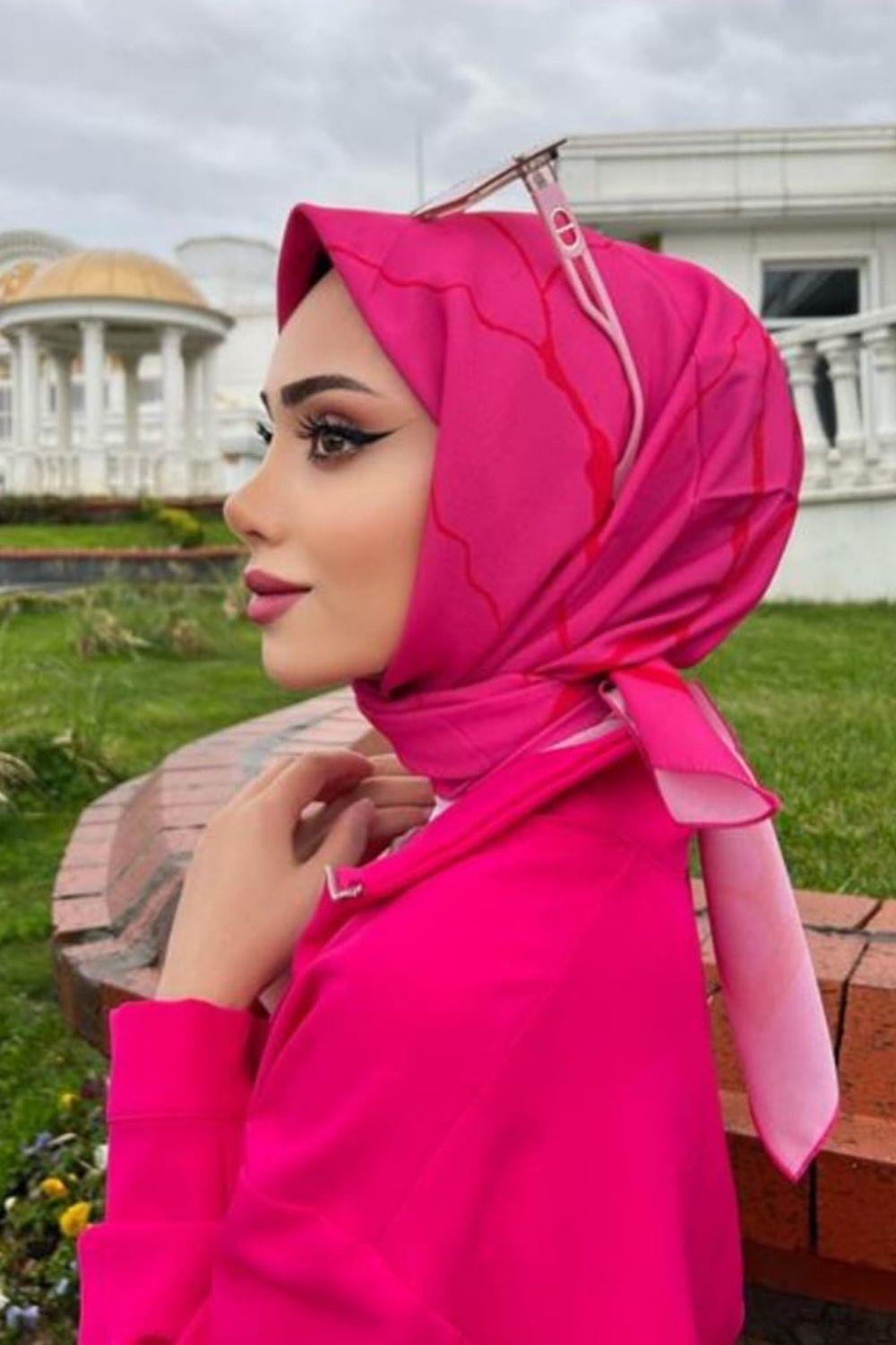 Mermer Desenli EŞARP Fuşya 1355 